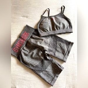 Gymshark set— biker shorts and sports bra—- grey— both size S